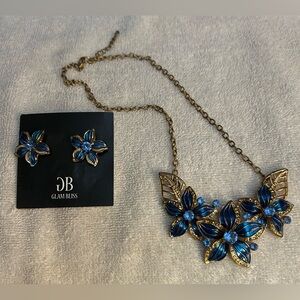 Blue and Gold Floral Necklace and Earring Set $10 or 2 for $15.